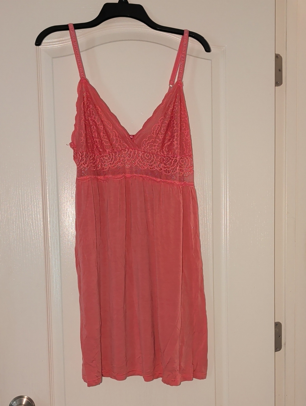 Lace-Trim Chemise Nightdress in Coral